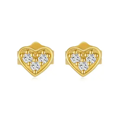 14K Gold Moissanite Heart Stud Earrings