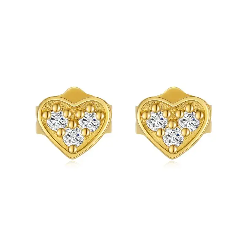 14K Gold Moissanite Heart Stud Earrings