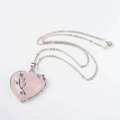 Brass Natural Rose Quartz Pendant Necklaces
