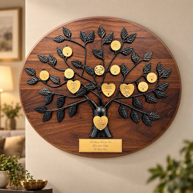 Personalized Anniversary Family Tree: Oval Plaque with Black Tree