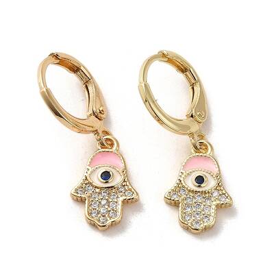 Hamsa Hand with Evil Eye Real 18K Gold Plated Brass Dangle Leverback Earrings