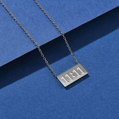 304 Stainless Steel 11:11 Number Rectangle Pendant Necklace with Cable Chains for Women