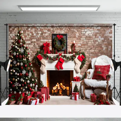 Aperturee Vintage Brick Wall Fireplace Sofa Christmas Backdrop - Aperturee