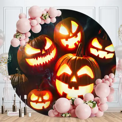 Circle Pumpking Light Round Halloween Backdrop - Aperturee