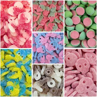 Swedish candy 1/4 lb bags - Swedish Candy Snack Vegan Veggie Skulls - Melon Bombs - Cola Pacifiers - Watermelon Rocket Fizzy...