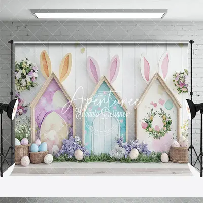 Aperturee Spring Rabbit Hutch Eggs Floral Easter Photo Backdrop, 3X2FT(1MX0.6M), 14 USD, easter backdrops, ENHD2J79-M