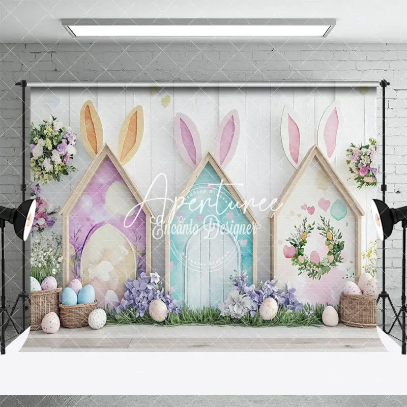 Aperturee Spring Rabbit Hutch Eggs Floral Easter Photo Backdrop, 3X2FT(1MX0.6M), 14 USD, easter backdrops, ENHD2J79-M