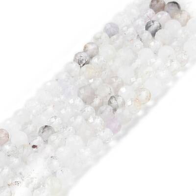 Faceted Round Natural Quartz Crystal Bead Strands