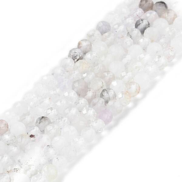 Faceted Round Natural Quartz Crystal Bead Strands