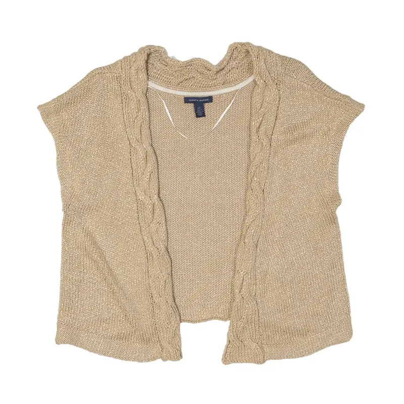TOMMY HILFIGER Cardigan Brown Chunky Knit Sleeveless Womens S