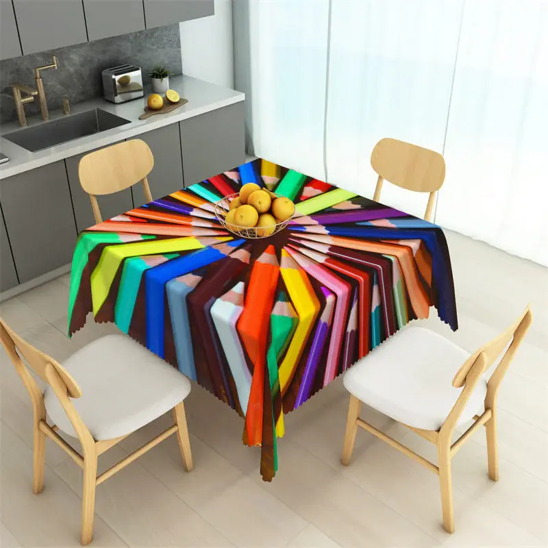 Colorful Painting Pencil Repeat Square Tablecloth - Aperturee