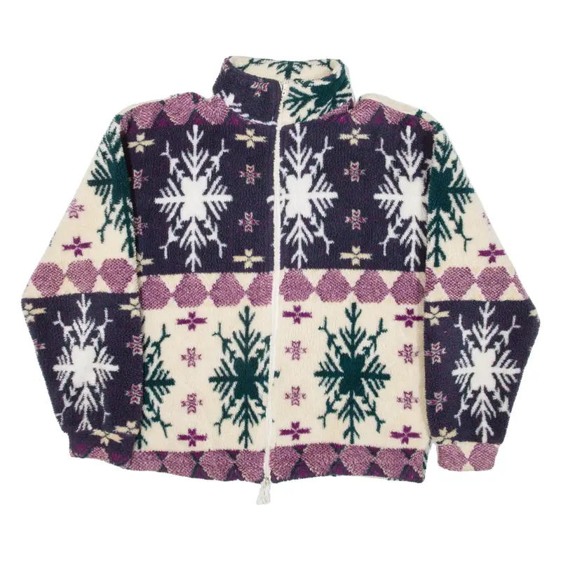 LIFT COMPANY Festive Womens Fleece Jacket Purple Fair Isle 2XL