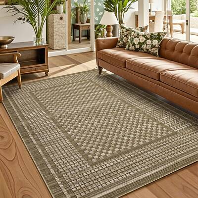 Garvee Washable 8x10 Area Rug Plaid Soft Low-Pile Polyester Non-Slip Stain-Resistant Foldable Living Room Bedroom Dining