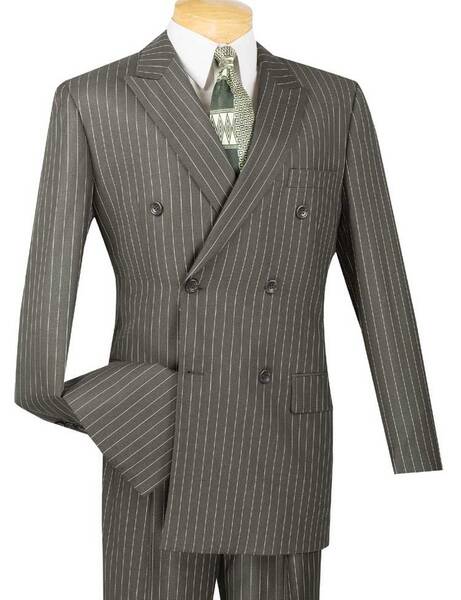 Vinci Men's 2 Piece Banker Pinstripe Double Breasted Suit Outlet