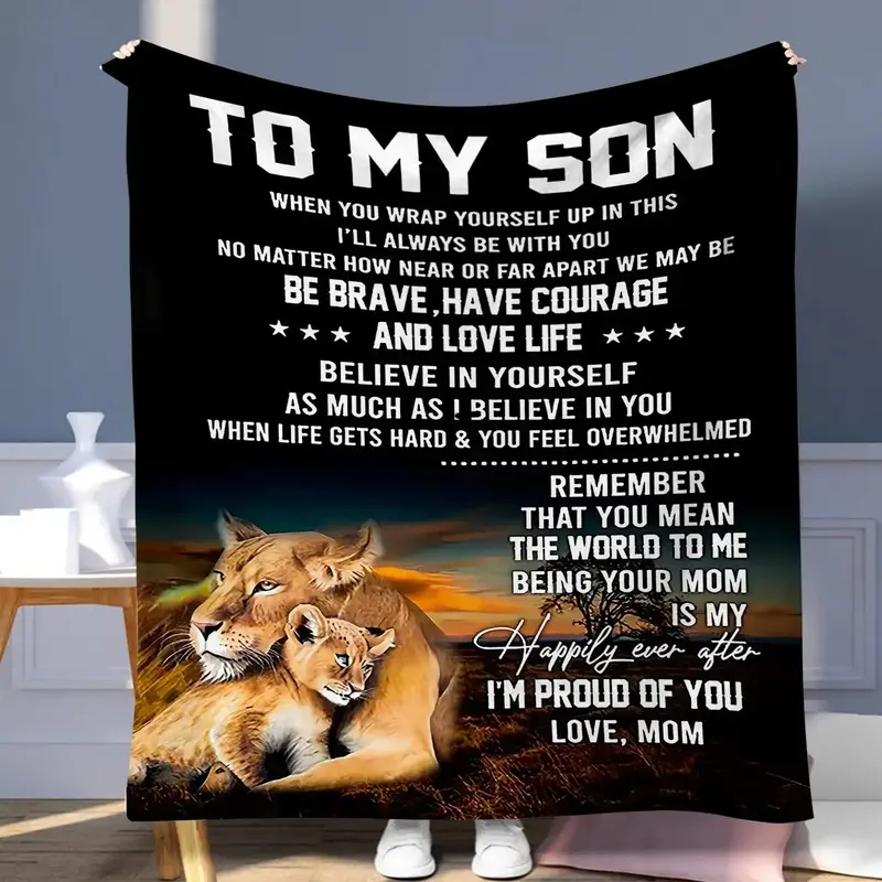 Lion Pattern To My Son Blanket, Soft Cozy Throw Blanket, Air-conditioned Room Blanket, Warm Nap Blanket for Home Office Trave...