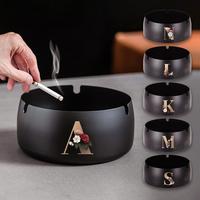 Letter Pattern Ashtray, 1 Count Portable Stainless Steel Ashtray, Anti-scalding Cigarette Holder, Desktop Round Ashtray for S...