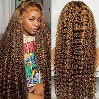 Highlight Ombre Deep Wave Lace Front Wigs Human Hair 4/27 Colored Honey Blonde Human Hair Wig 13x4 HD Lace Front Wig Pre Pluc...