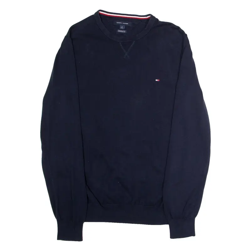 TOMMY HILFIGER Mens Jumper Blue Crew Neck Tight Knit L