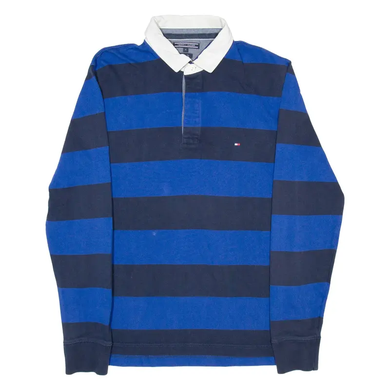 TOMMY HILFIGER Fit Mens Polo Shirt Blue Striped Long Sleeve XL
