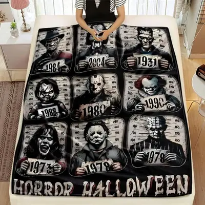 Soft Funny Throw Blanket Horror Icons Flannel Fleece - Cozy Fuzzy Plush Comfy All-Season Sofa Bedroom Dorm Couch Office Car T...
