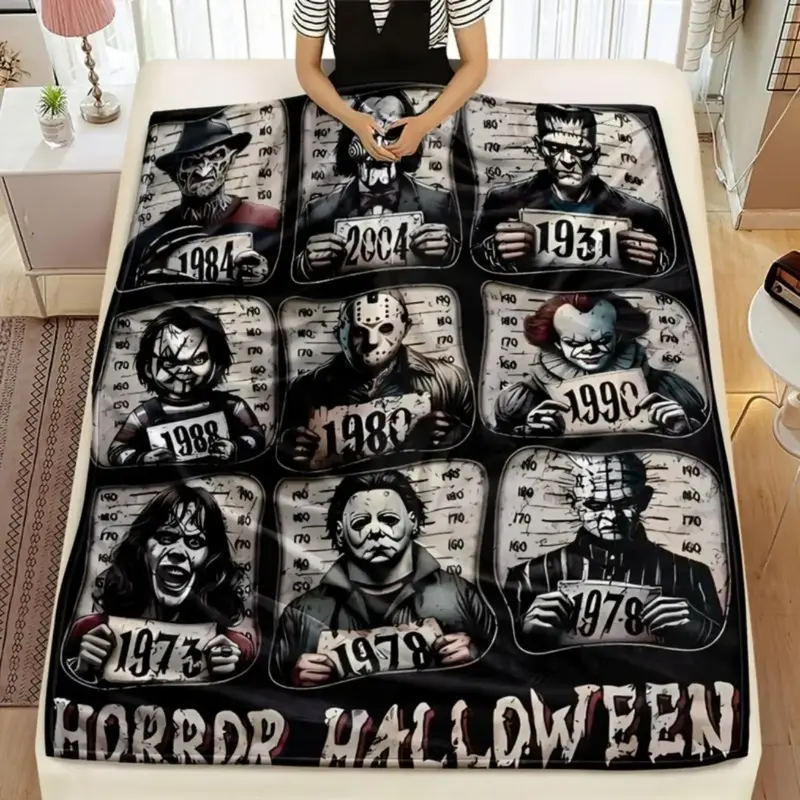 Soft Funny Throw Blanket Horror Icons Flannel Fleece - Cozy Fuzzy Plush Comfy All-Season Sofa Bedroom Dorm Couch Office Car T...