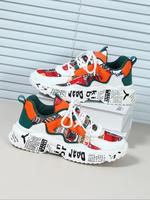 Boho Men's Fashionable Colorblock Letter Print Lace Up Low Top Sneakers, Casual Comfortable Breathable Sports Running Shoes, ...