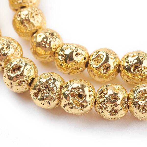 Electroplated Natural Lava Rock Beads Strands