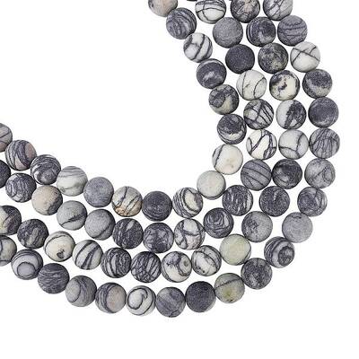 Round Frosted Natural Black Silk Stone/Netstone Bead Strands