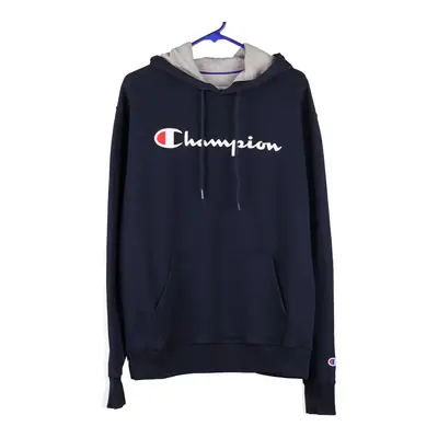 Champion Spellout Hoodie - Medium Navy Cotton
