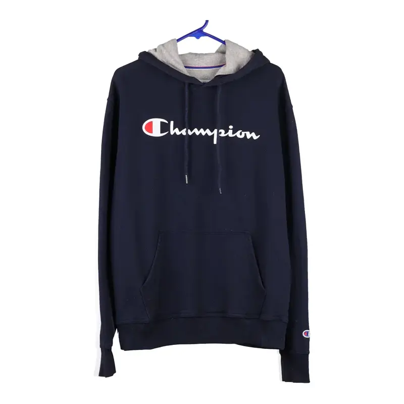 Champion Spellout Hoodie - Medium Navy Cotton