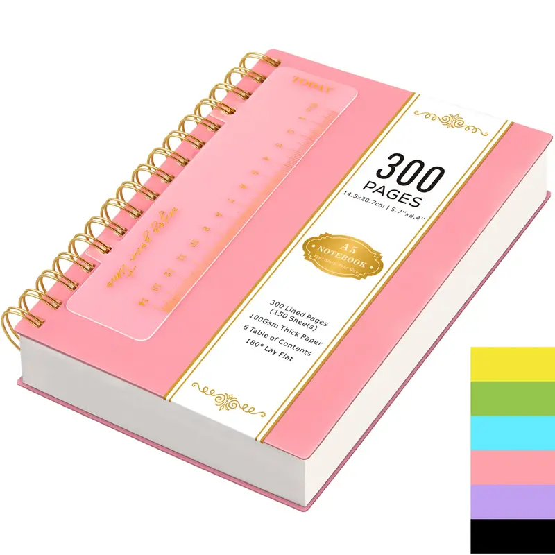 Spiral Journal Notebook, A5 Lined Hardcover Notebook For Women Men Work School Travel, 300 Pages PVC Cover Notepad For Note T...