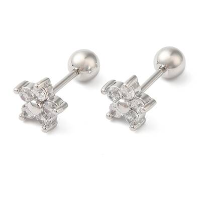 Star Bow Brass Micro Pave Clear Cubic Zirconia Cartilage Earrings