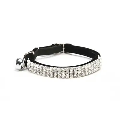 Rhinestone Decor Cat Collar, Adjustable Cat Necklace with Bell, Soft Cat Necklace for Daily Use, Pet Supplies