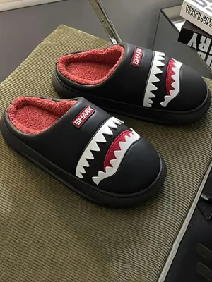 Men's Casual Shark Design Slippers, Soft Comfortable Home Slippers, Warm Slippers for Indoor & Outdoor Use for All Seasons Va...