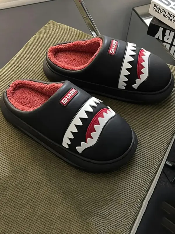 Men's Casual Shark Design Slippers, Soft Comfortable Home Slippers, Warm Slippers for Indoor & Outdoor Use for All Seasons Va...