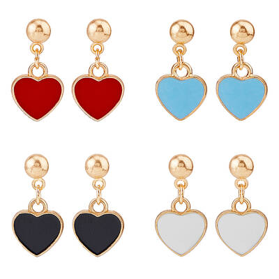 4 Pairs 4 Colors Alloy Enamel Dangle Stud Earrings