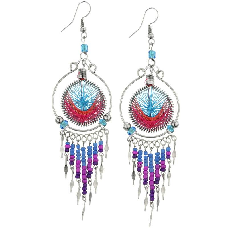 Peruvian Thread Chandelier Earrings - Pink