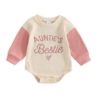 Newborn Baby Girl Waffle Oversized Sweatshirt Bubble Romper Aunties Bestie Embroidery Long Sleeve Onesie Bodysuit Fall Winter...
