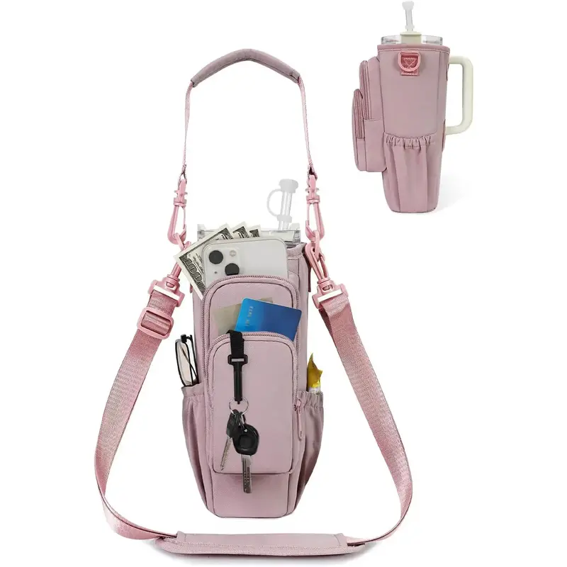 Sportsnew Water Bottle Carrier Bag for Stanley 40oz Tumbler – Insulated Crossbody Holder with Phone Pocket, Straw Cover & A...