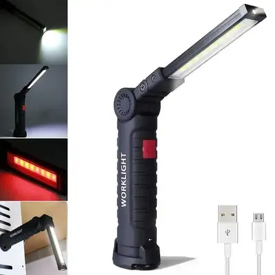 Portable USB Rechargeable Work Light, LED Flashlight Torch, Workshop Lamp COB Inspection Lights With Magnet Hook, LED Light f...