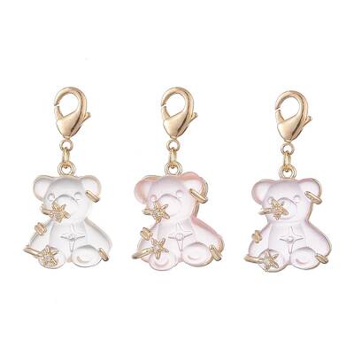 3Pcs Bear Transparent Resin Rhinestone Pendant Decorations