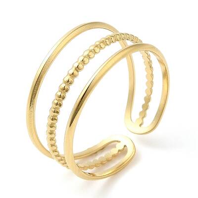 304 Stainless Steel Triple Line Open Cuff Ring for Women