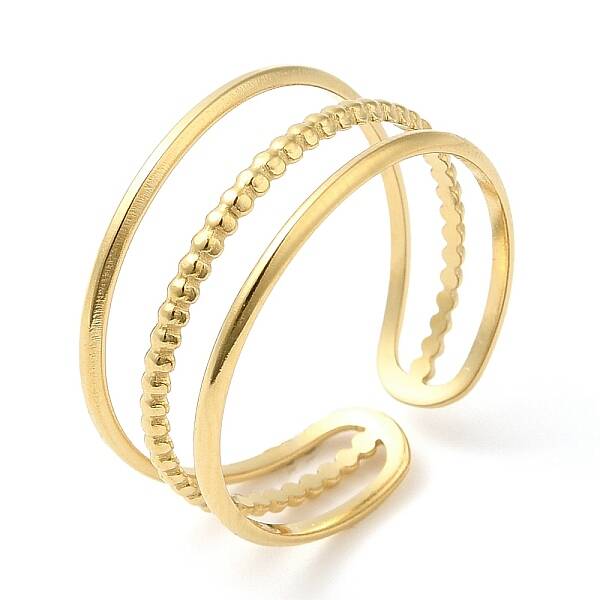 304 Stainless Steel Triple Line Open Cuff Ring for Women