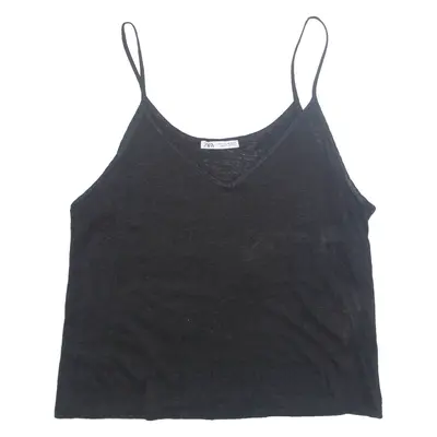 ZARA Womens Camisole Vest Black Sleeveless Linen M