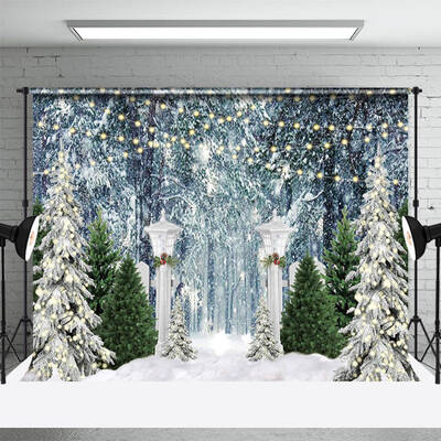 Forest Scene Pine Trees Light Snow Winter Backdrop - Aperturee
