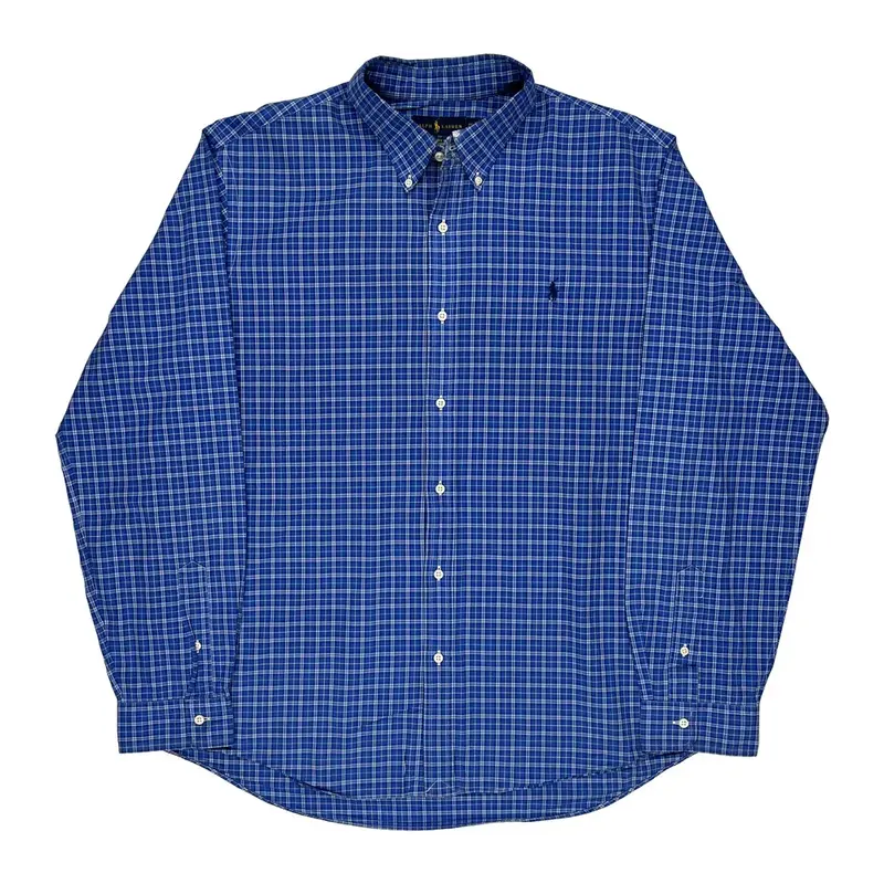 Custom Fit Ralph Lauren Checked Shirt - 2XL Blue Cotton