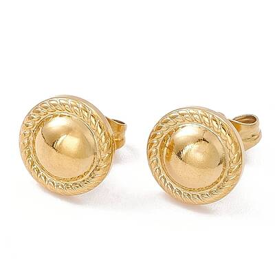 Ion Plating(IP) 304 Stainless Steel Flat Round Stud Earrings for Women