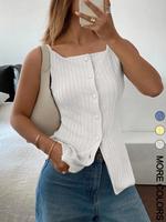 Women's Solid Color Knitted Tank Top, Casual Sleeveless Top for Summer, Ladies Clothes for Daily Wear, Womenswear