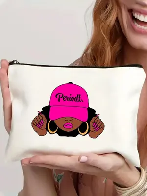 Letter & Cartoon Girl Pattern Makeup Bag, Large Capacity Cosmetic Storage Bag, Portable Zipper Makeup Organizer Pouch for Tra...