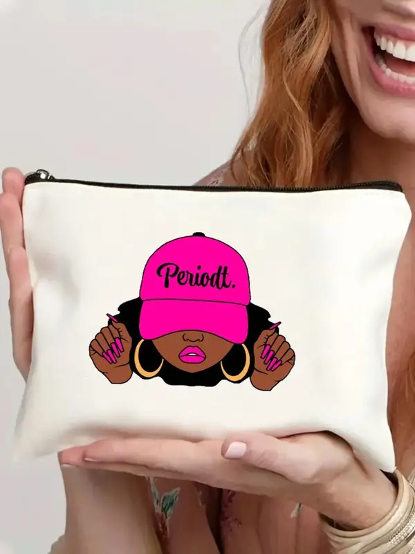 Letter & Cartoon Girl Pattern Makeup Bag, Large Capacity Cosmetic Storage Bag, Portable Zipper Makeup Organizer Pouch for Tra...